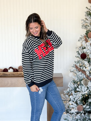Merry Striped Cloud Knit Top, Black and White Striped