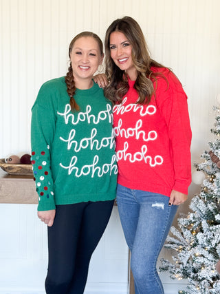 Ho Ho Ho Tinsel Christmas Sweater, Green