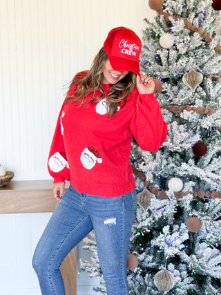 Sequin Santa Christmas Sweater, Red