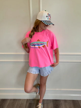 Reel Cute Rainbow Trout Crop Tee