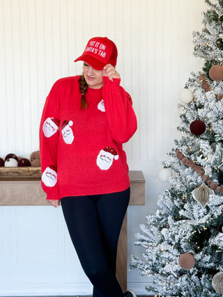 Sequin Santa Christmas Sweater, Red