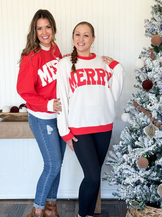 Merry Cloud Knit Ringer Sweatshirt, Red