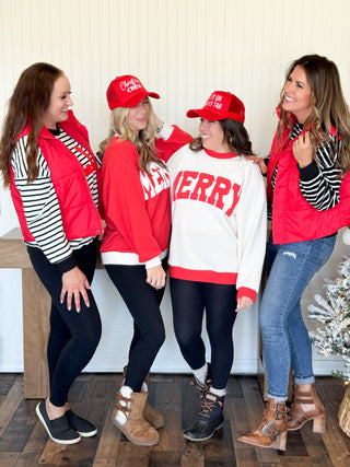 Merry Cloud Knit Ringer Sweatshirt, Cream