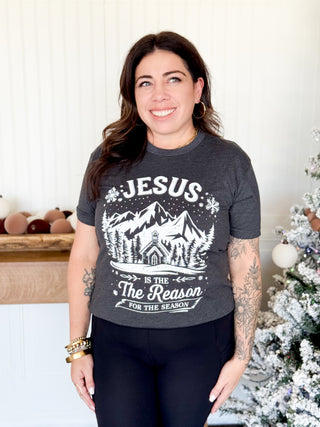 Jesus is the Reason for the Season Christmas Unisex Graphic Tee, Charcoal