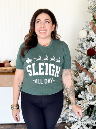 Sleigh All Day Unisex Christmas Graphic Tee, Green