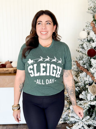 Sleigh All Day Unisex Christmas Graphic Tee, Green