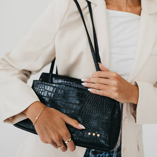 Pretty Simple Kris Croc Embossed Shoulder Bag in Black