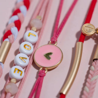 K'LANI "Love" Pink & Red with Hearts Hair Tie Bracelets