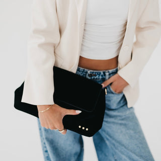 Pretty Simple Miranda Suede Flap Crossbody in Black