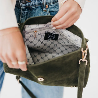 Pretty Simple Miranda Suede Flap Crossbody, Olive