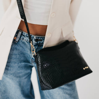 Pretty Simple Moira Croc Embossed Crossbody in Black