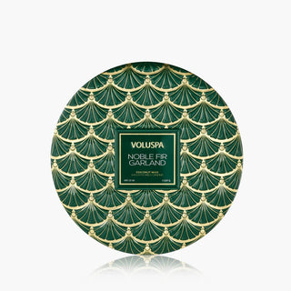 Voluspa 3 Wick Tin 12oz Candle, Noble Fir Garland