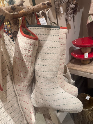 Cotton Slub Stocking with Hand-Embroidered Kantha Stitch, 2 Colors