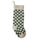 Checkered Christmas Stocking, Green and White