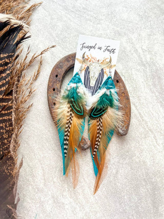 Kalispell Feather Boho Earrings, Teal