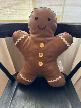 Faux Leather GIngerbread Man Pillow
