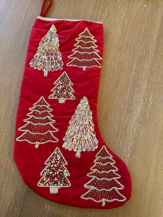 Red Stocking with Gold Trees