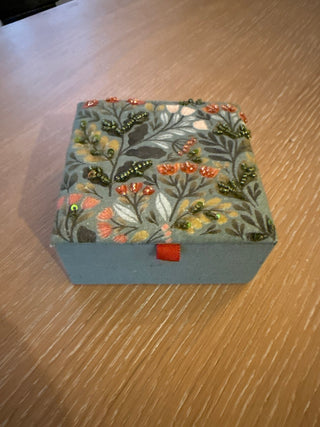 Beaded Travel Jewelry Box, Blue and Green