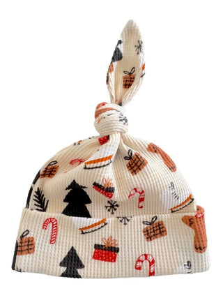 Gingerbread Wonderland Snow, Baby Organic Waffle Knot Beanie