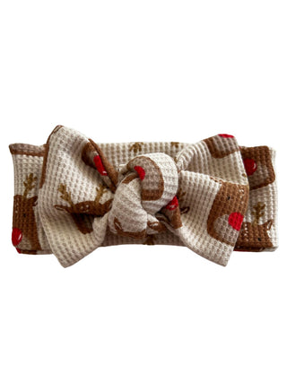 Reindeer, Baby Organic Waffle Knot Bow