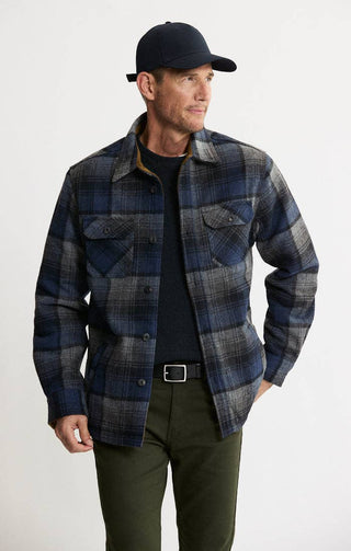 Thermal Lined Wool Blend Shirt Jacket, Blue/Gray