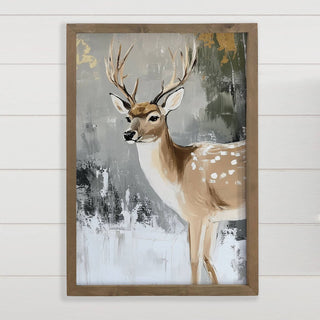 Winter Deer Canvas Art - Wood Framed 12x18"