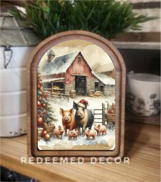 Christmas Pigs Arch Framed Art 6x8"