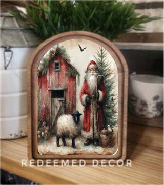 Santa Sheep Arch Framed Art, 6x8"