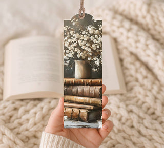 Wood Bookmark Books with Flowers