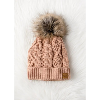 Winter Haven Cable Pom Hat, Peach
