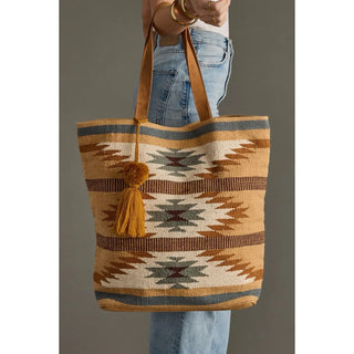 Tan, Camel & Teal Aztec Tote
