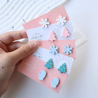 Classic Holiday Stud Earrings, Green Blue Trees