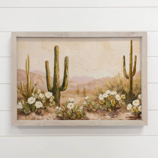 Blooming Beige Desert - Desert Landscape - Wood Framed Art 12x18"