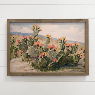 Flowering Prickly Pear Cactus - Cactus Canvas Art - Framed 12x18"