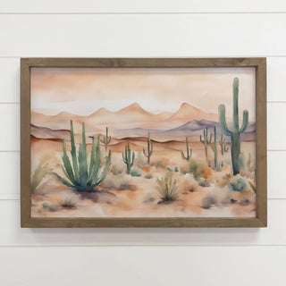 Watercolor Cactus Desert - Nature Canvas Art - Framed Desert 12x18"