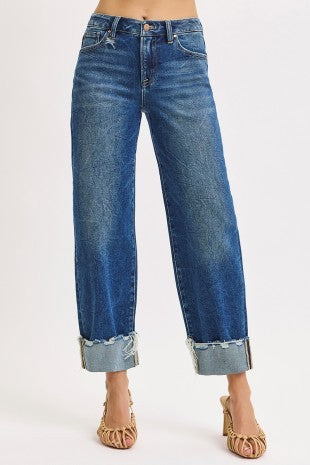 High Rise Crop Boyfriend Cufffed Jeans