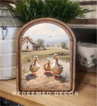 Farmhouse Ducks Arch Framed Art 6x8"