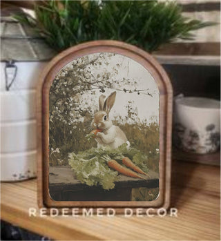 Bunny with Carrots Arch Framed Art