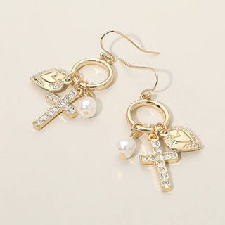 Faith & Love Pearl Drop Earrings, Gold