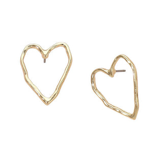 Open Heart Outline Stud Earrings, Gold