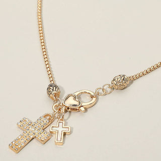 Graceful Pearl Cross Charm Necklace, Gold