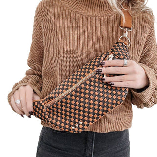 Woven Susie Sidekick Bum Bag, Checkered Coffee