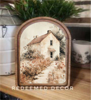 Muted Cottage Arch Framed Art 6x8"