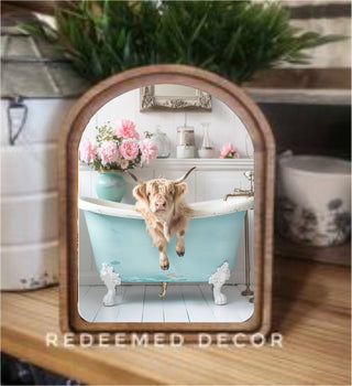 Aqua Highland in Tub Arch Framed Art 8.25x11”