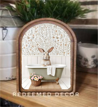 Bunny in Tub Arch Framed Art 8.25x11"