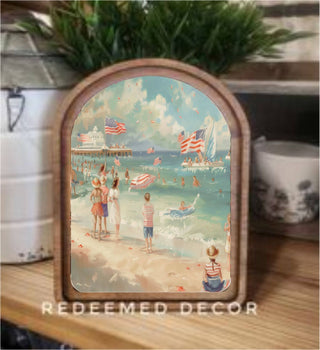 Patriotic Beach Scene Framed Art 6x8"