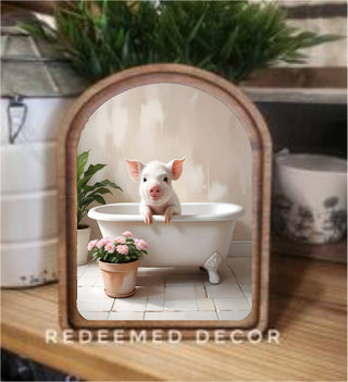 Pig in the Tub Arch Framed Art 8.25x11"