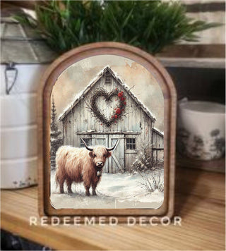 Valentine Highland Barn Arch Framed Art 8.25x11"