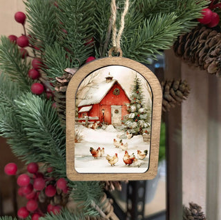 Canvas Arch Ornament Cozy Christmas Chickens