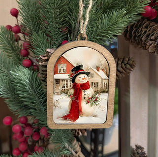 Canvas Arch Ornament Cozy Christmas Snowman